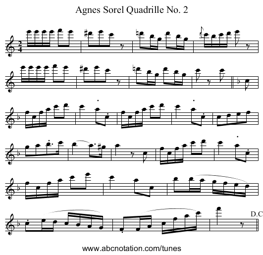 Agnes Sorel Quadrille No. 2 - staff notation