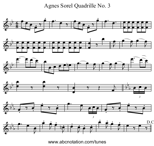 Agnes Sorel Quadrille No. 3 - staff notation