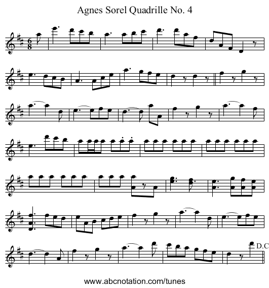 Agnes Sorel Quadrille No. 4 - staff notation