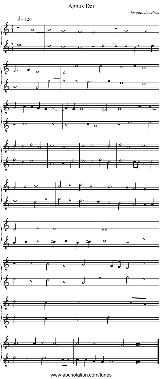 Agnus Dei - staff notation