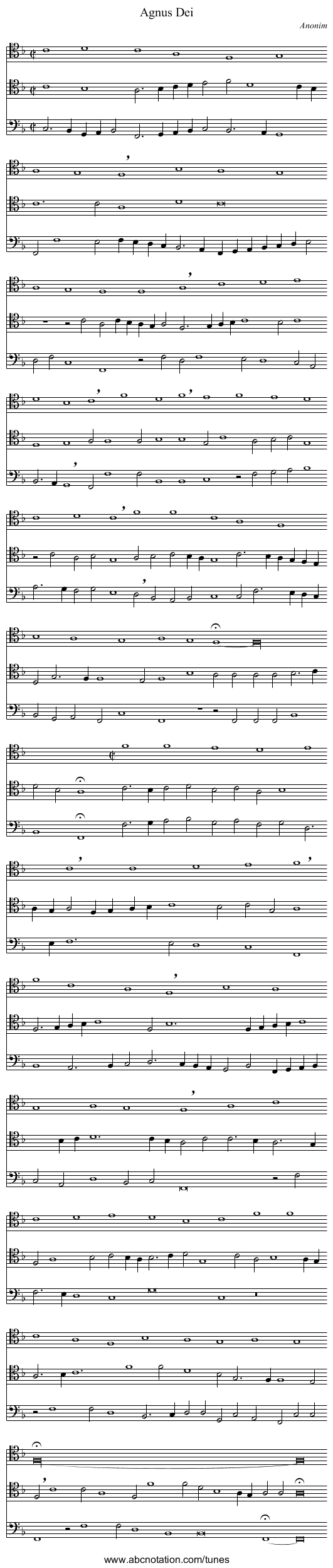Agnus Dei - staff notation