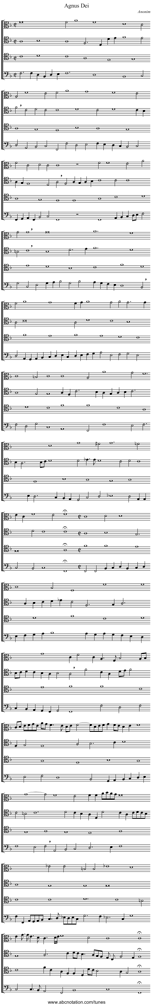 Agnus Dei - staff notation