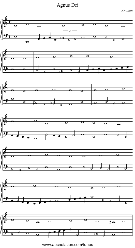 Agnus Dei - staff notation