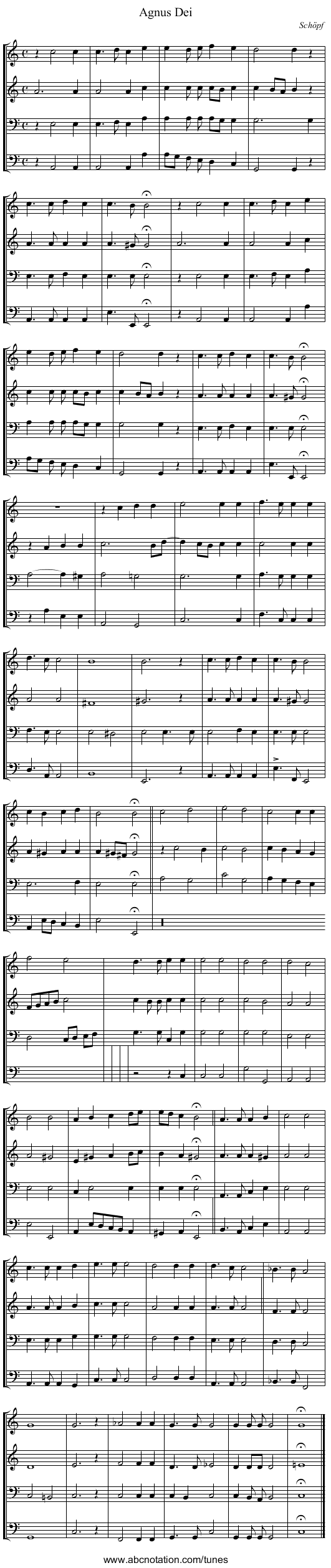 Agnus Dei - staff notation