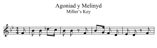 Agoniad y Melinyd - staff notation