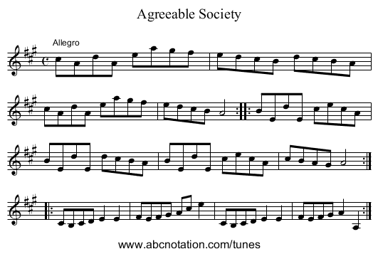 Agreeable Society - staff notation