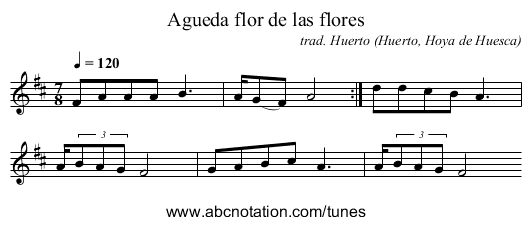 Agueda flor de las flores - staff notation