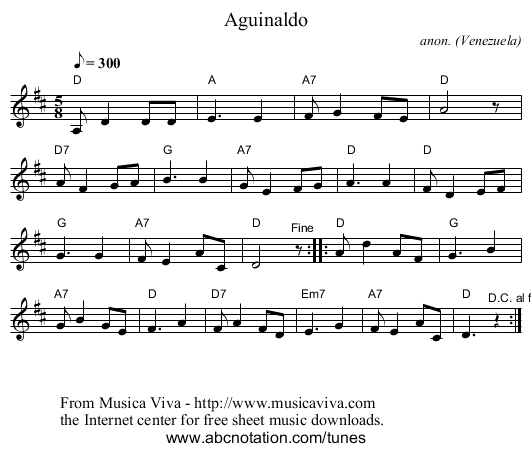 Aguinaldo - staff notation