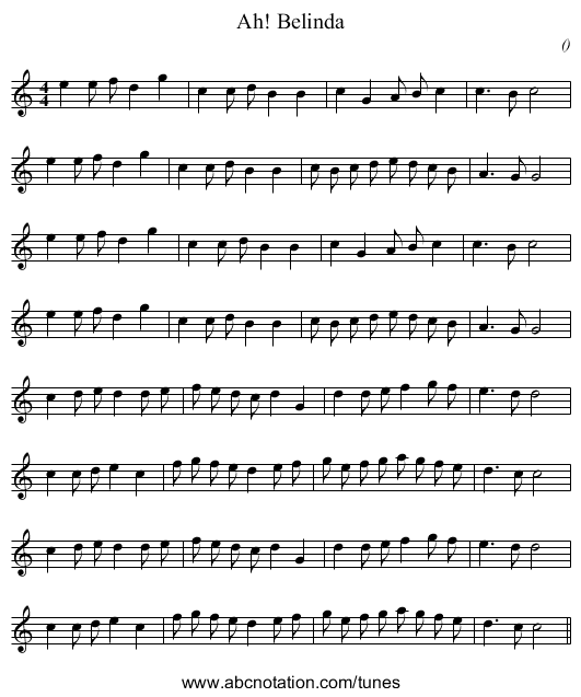 Ah! Belinda - staff notation