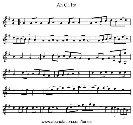 Ah Ca Ira - staff notation