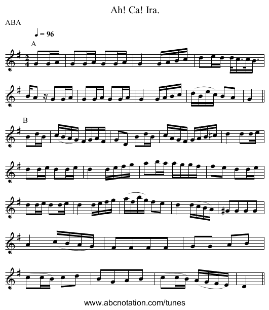 Ah! Ca! Ira. - staff notation