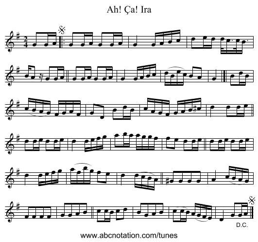 Ah! &Ccedil;a! Ira - staff notation