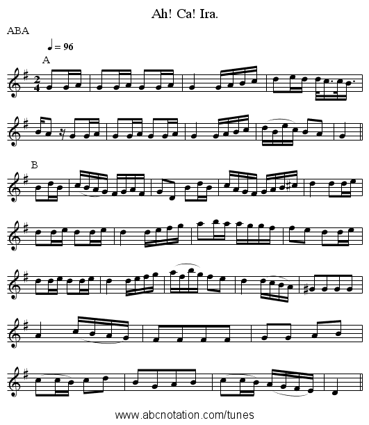 Ah! Ca! Ira. - staff notation