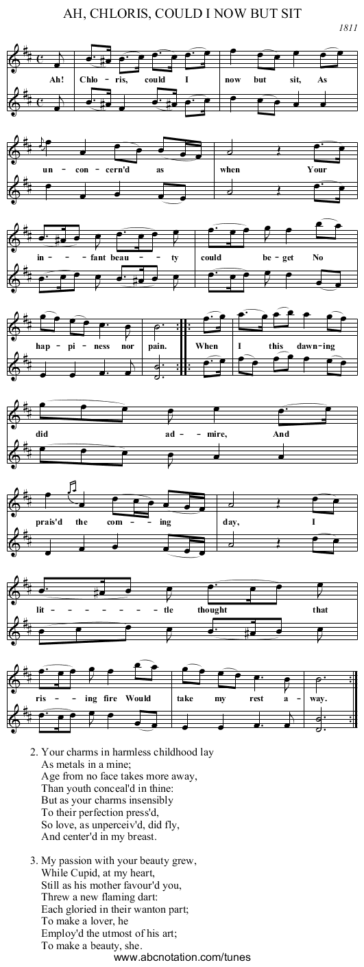 AH, CHLORIS, COULD I NOW BUT SIT - staff notation