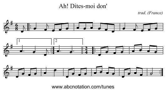 Ah! Dites-moi don' - staff notation