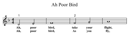 Ah Poor Bird - staff notation