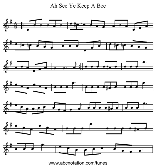 Ah See Ye Keep A Bee - staff notation