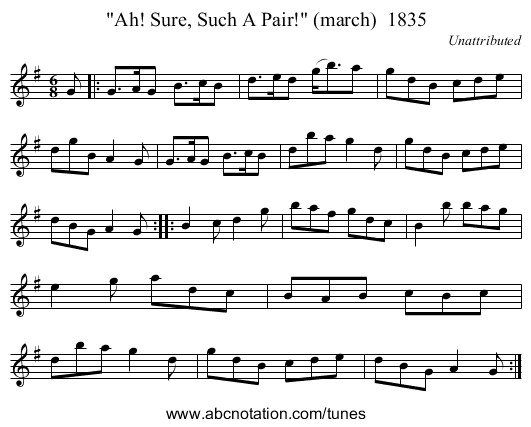 Ah! Sure, Such A Pair! (march)  1835 - staff notation