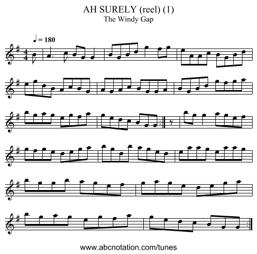 AH SURELY (reel) (1) - staff notation