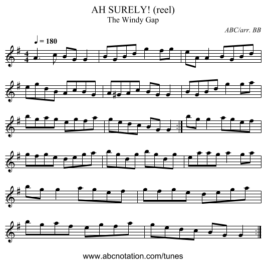 AH SURELY! (reel) - staff notation