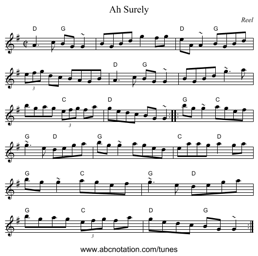 Ah Surely - staff notation