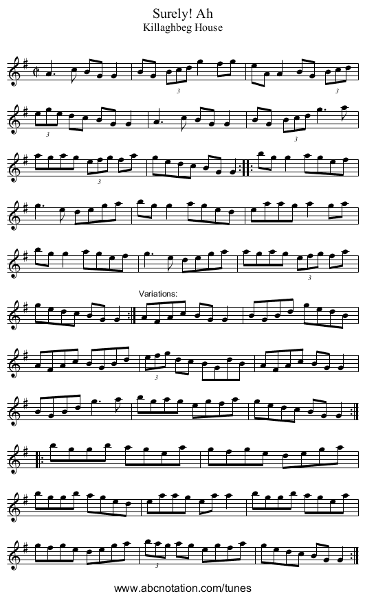 Ah, Surely! - staff notation