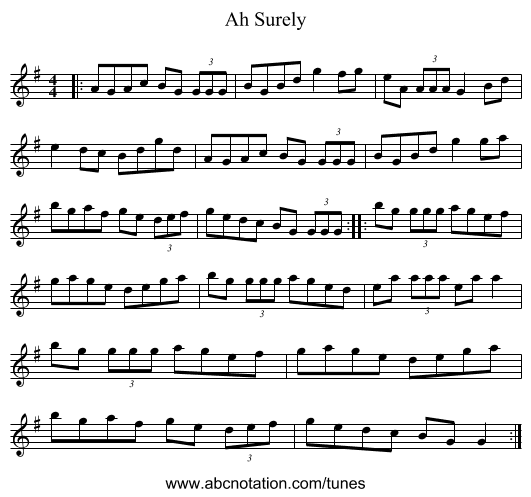 Ah Surely - staff notation