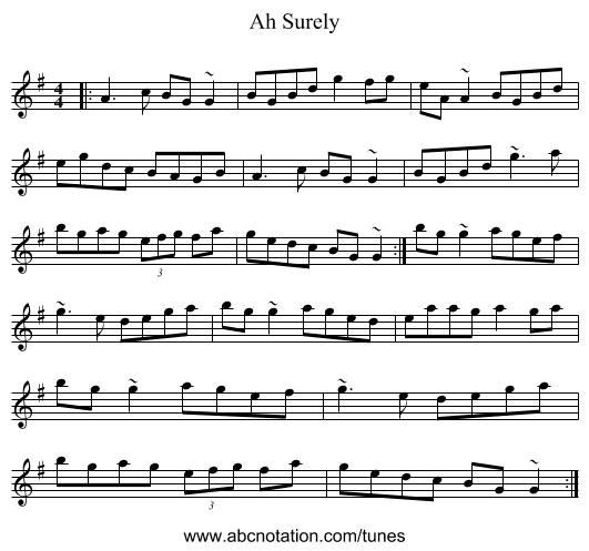 Ah Surely - staff notation