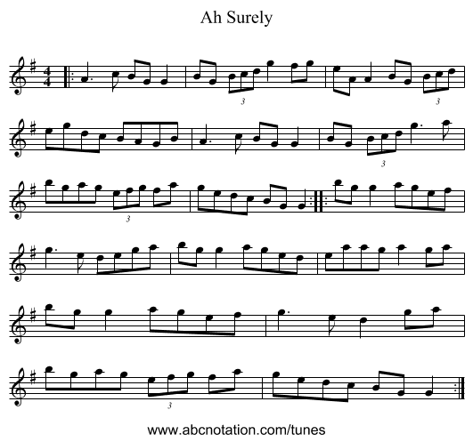 Ah Surely - staff notation