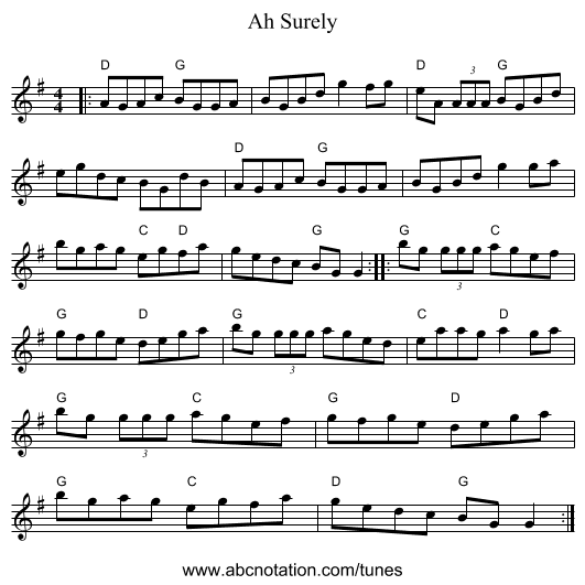 Ah Surely - staff notation