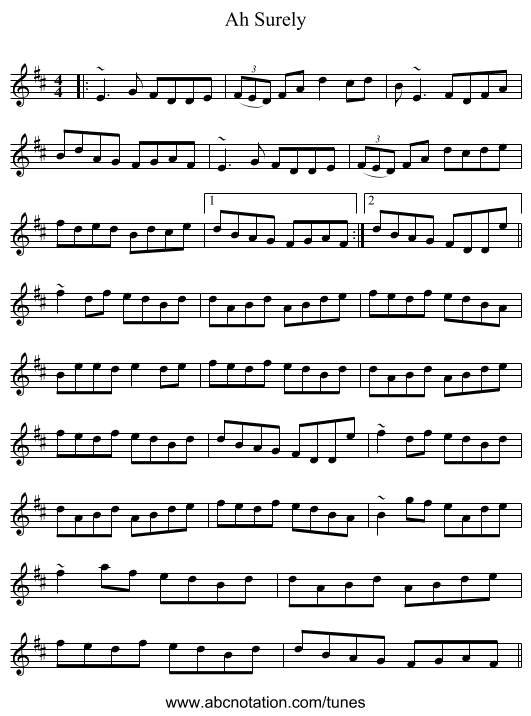 Ah Surely - staff notation