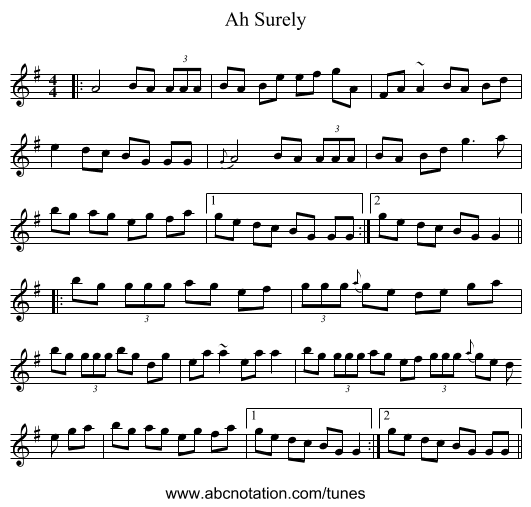Ah Surely - staff notation