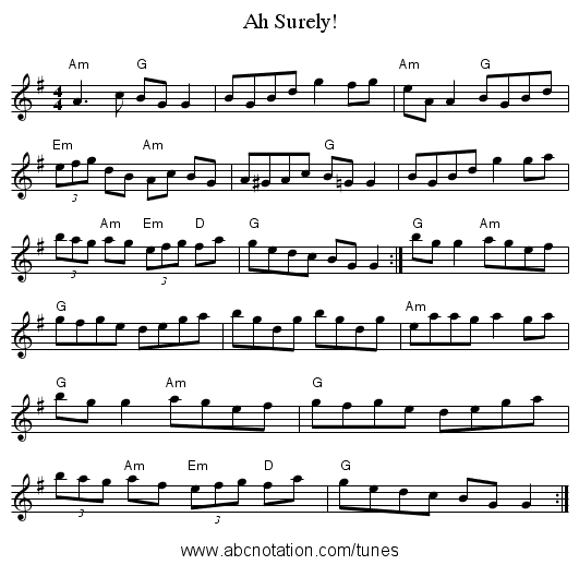 Ah Surely! - staff notation