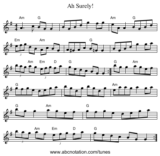 Ah Surely! - staff notation