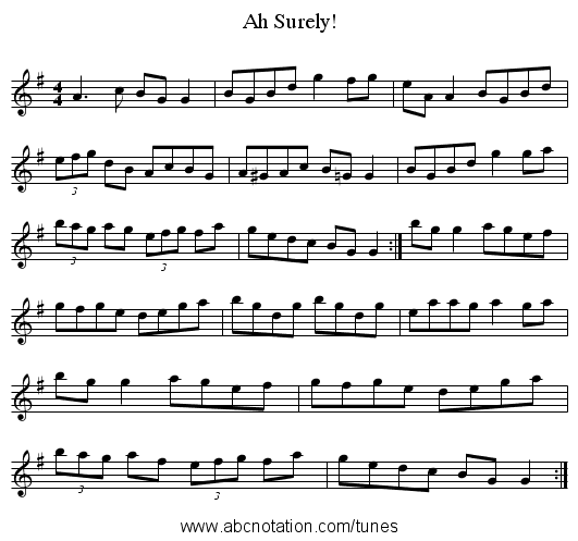 Ah Surely! - staff notation