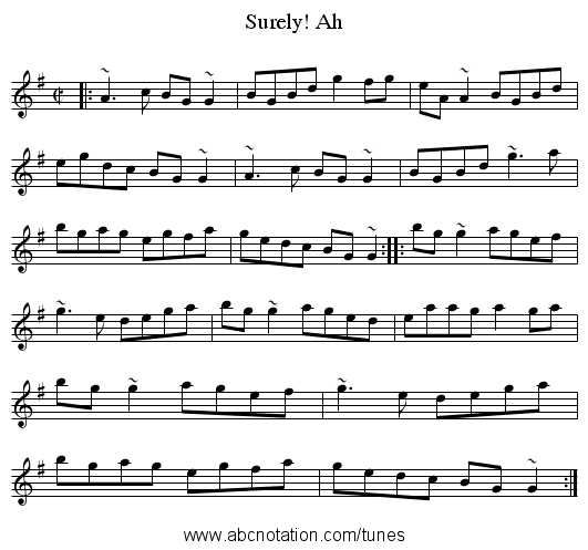 Ah, Surely! - staff notation