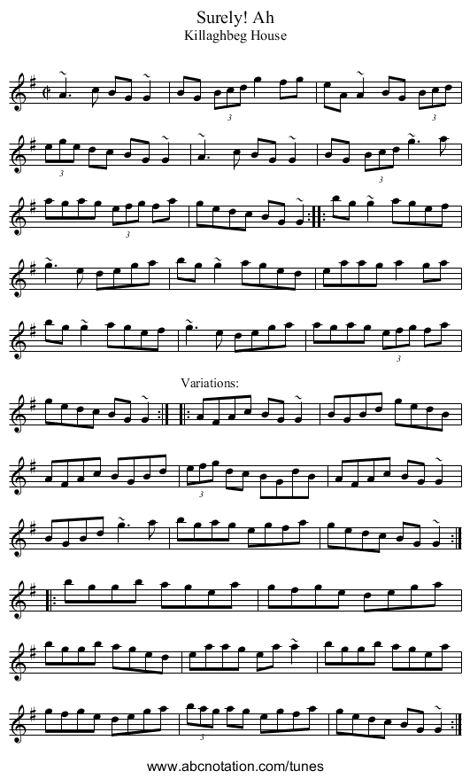 Ah, Surely! - staff notation