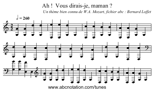 Ah !  Vous dirais-je, maman ? - staff notation