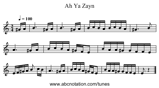 Ah Ya Zayn - staff notation