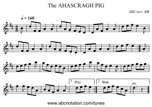 AHASCRAGH PIG, The - staff notation