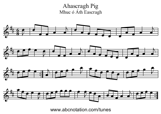 Ahascragh Pig - staff notation
