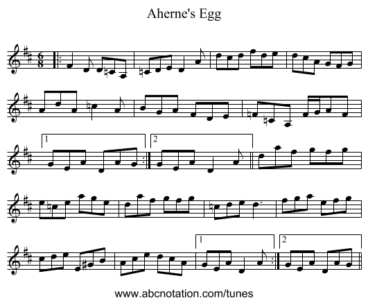 Aherne's Egg - staff notation