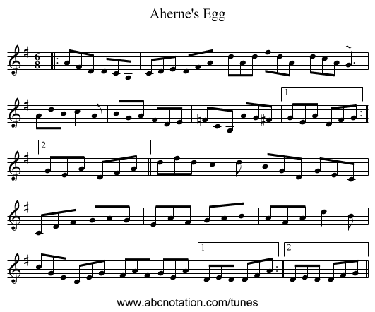 Aherne's Egg - staff notation