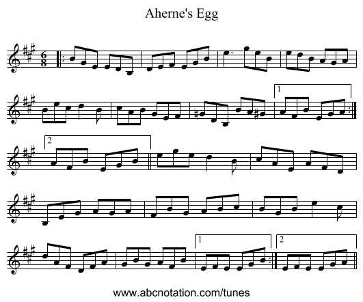 Aherne's Egg - staff notation