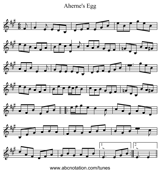 Aherne's Egg - staff notation