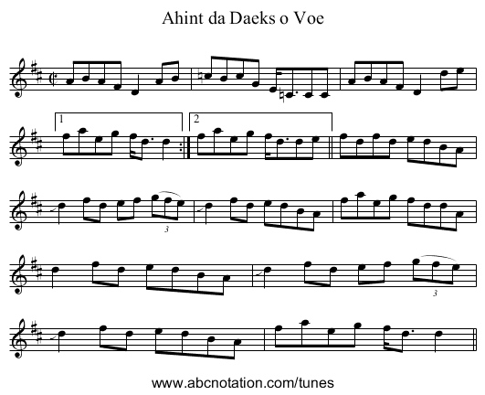 Ahint da Daeks o Voe - staff notation
