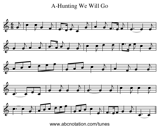 A-Hunting We Will Go - staff notation