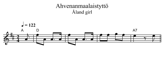 Ahvenanmaalaistytt&ouml; - staff notation