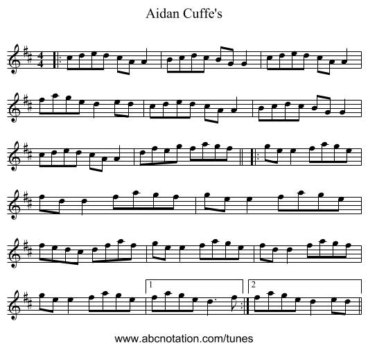 Aidan Cuffe's - staff notation