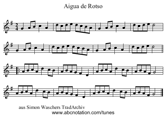 Aigua de Rotso - staff notation